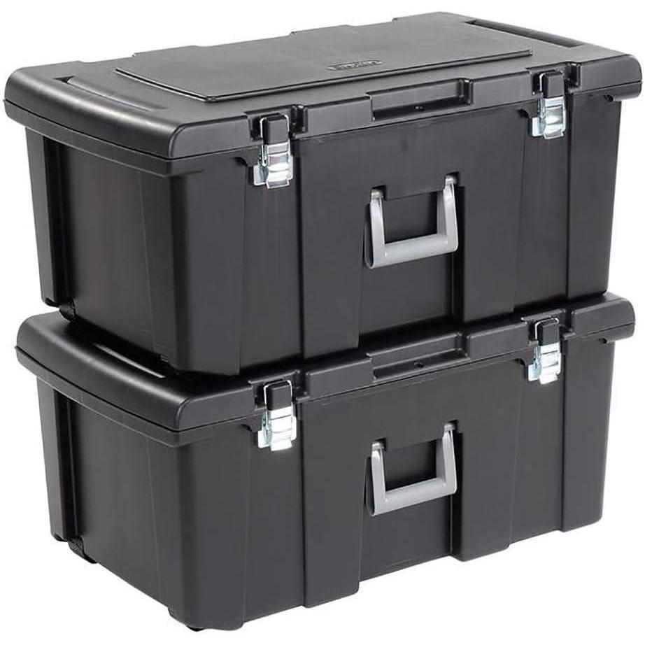 Sterilite 18429002 Footlocker Lid and Base with Titanium Handle, Black, (Pack of 2)