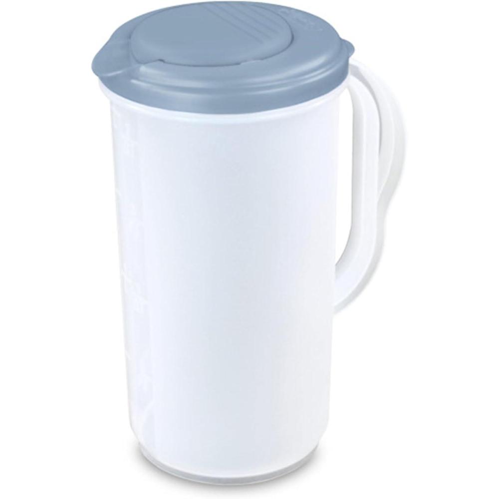 Sterilite 2 Qt Round Pitcher, Spout and Handle for Easy Pouring of Water or Juice, Plastic, Dishwasher Safe, Plastic, Clear with Teal Lid, 12-Pack(6 Pack)