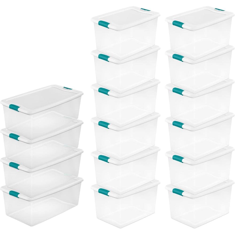 Sterilite 106 Quart (4 Pack) & 64 Quart (12 Pack) Latching Clear Plastic Storage Organizer Tote Tub Container Bin Box for Organization and Storage