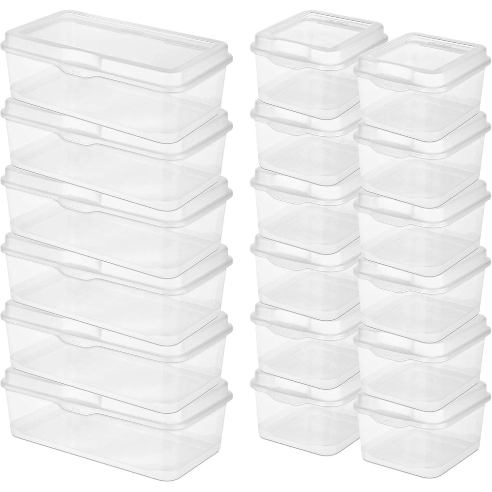 Sterilite Large FlipTop, 6 Pack Bundled with Small FlipTop, 12 Pack | Large Rectangular & Small Square Clear Plastic Storage Boxes w/ Hinged Lids, Stackable Organizer for Art and Craft Supplies