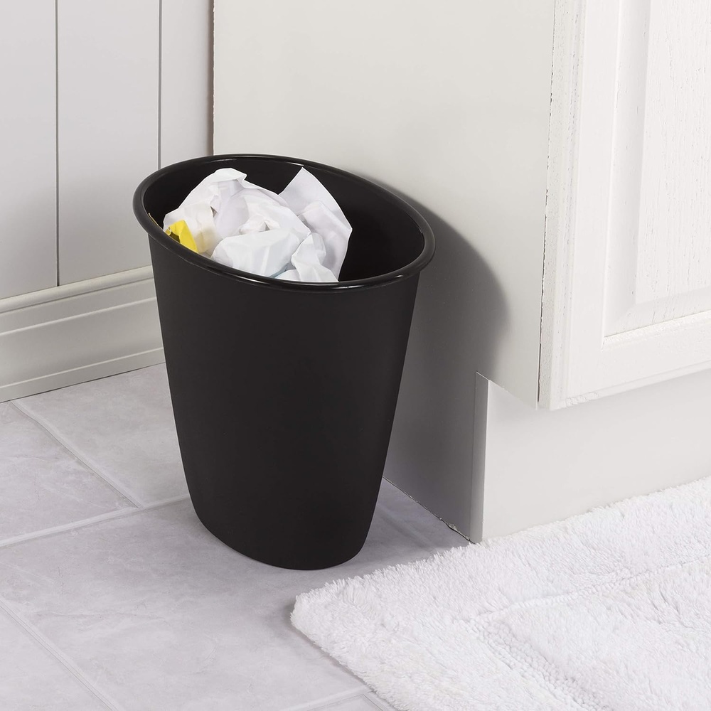 Sterilite 1.5 Gallon Oval Vanity Wastebasket, Small, Open Top Trash Can for the Bathroom, Bedroom, Dorm Room or Office, Plastic, Black, 12-Pack