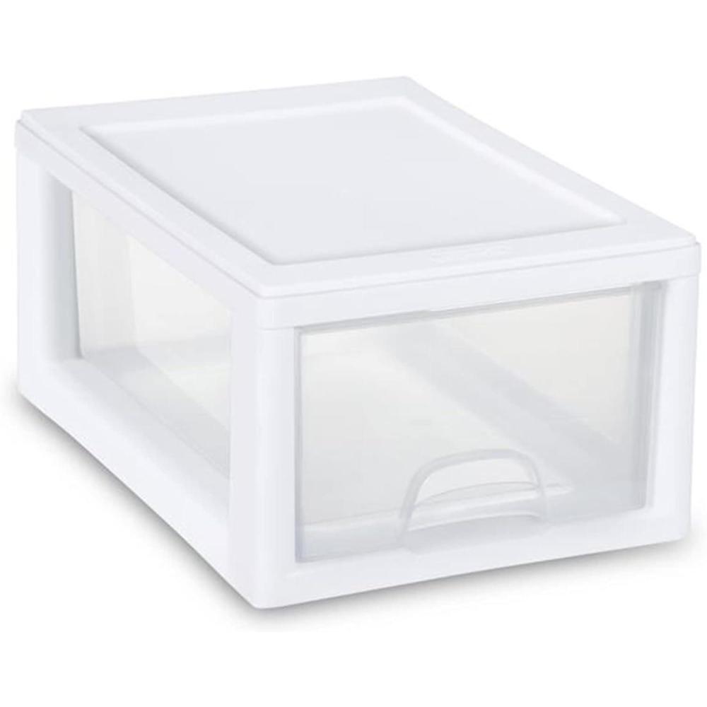 Sterilite Clear Plastic Stackable Storage Drawer Container Box with White Frame (30 Pack)