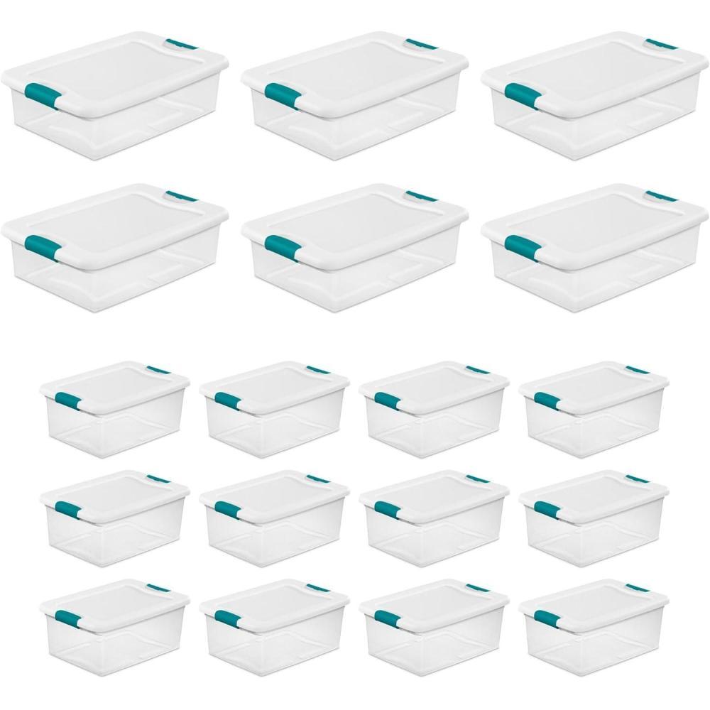 Sterilite 6 Sets of 32-Quart & 12 Sets of 15-Quart Heavy-Duty Stackable Clear Latch Lid Storage Container Tote for Home Organization