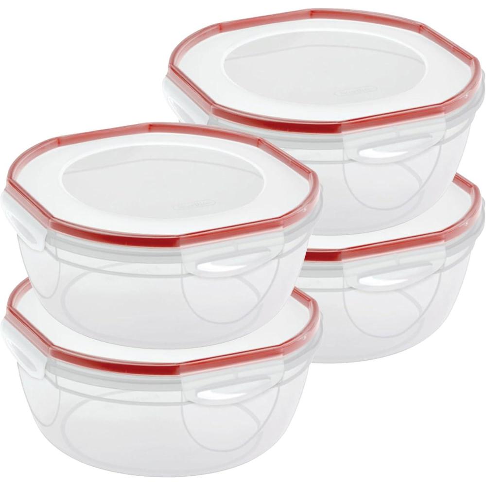 Sterilite Ultra-Seal 8.1 Qt Bowl, Large Airtight Food Storage Container, Latching Lid, Microwave and Dishwasher Safe, Clear With Red Gasket, 2-Pack(4.7 Quart)