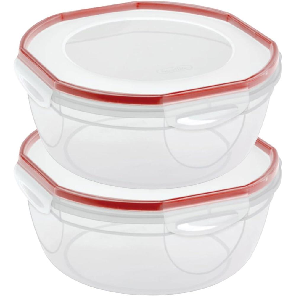 Sterilite Ultra-Seal 8.1 Qt Bowl, Large Airtight Food Storage Container, Latching Lid, Microwave and Dishwasher Safe, Clear With Red Gasket, 2-Pack(8.1 Quart)