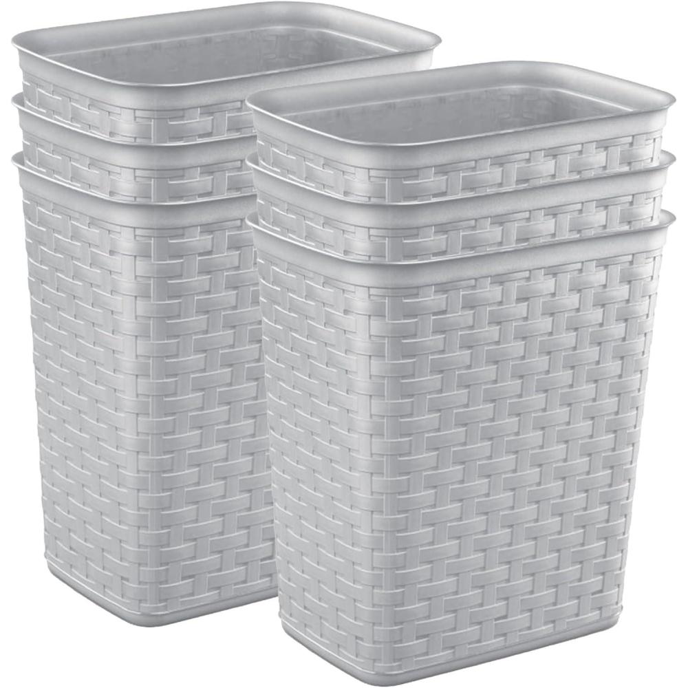 Sterilite 3.4 Gallon Weave Wastebasket, Small, Decorative Trash Can for the Bathroom, Bedroom, Dorm Room, or Office, Gray, 6-Pack