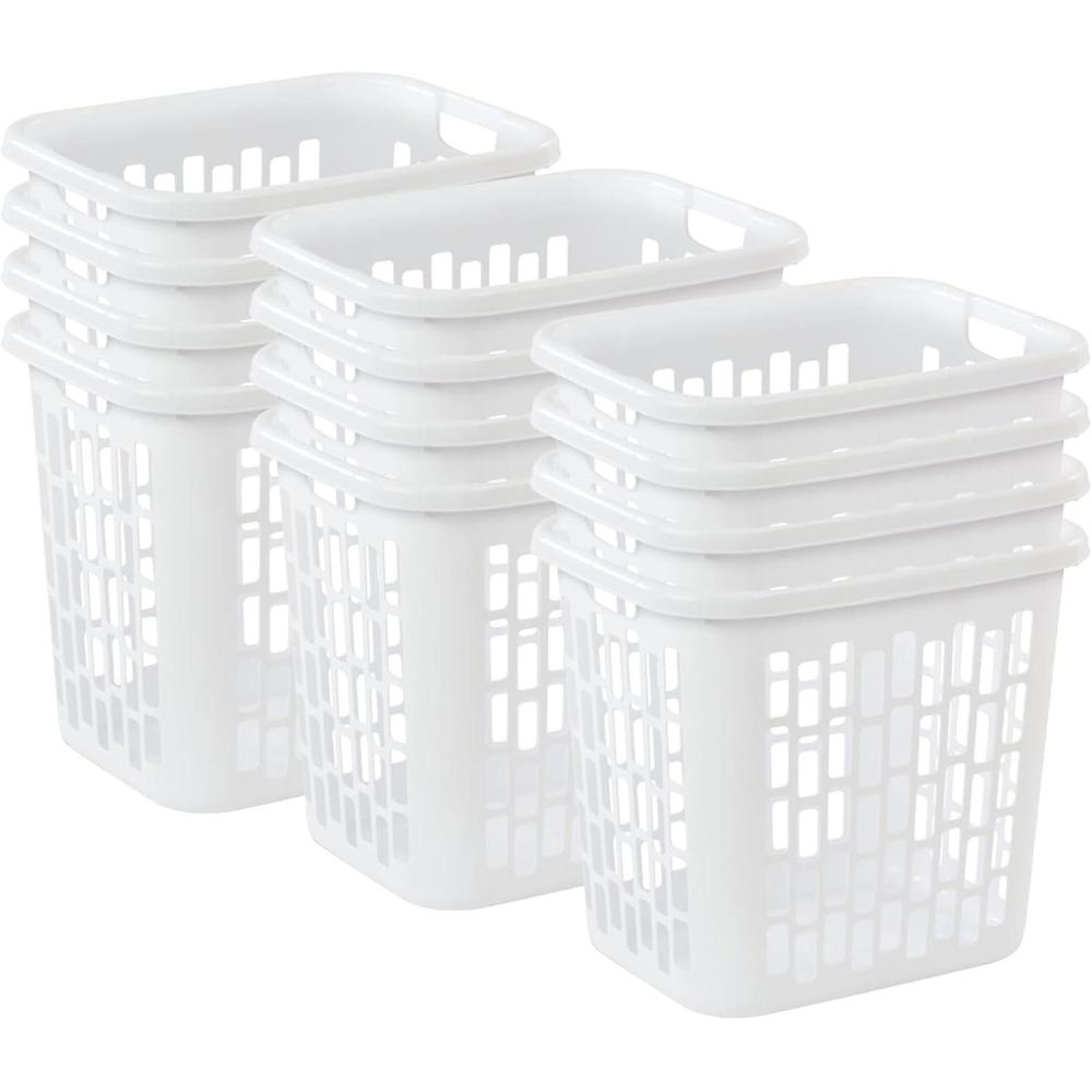 Sterilite Easy Carry Laundry Hamper, Ventilation Holes and Handles to Carry Clothes Between the Laundry Room and Bedroom, Plastic, White, 4-Pack(12 Pack)