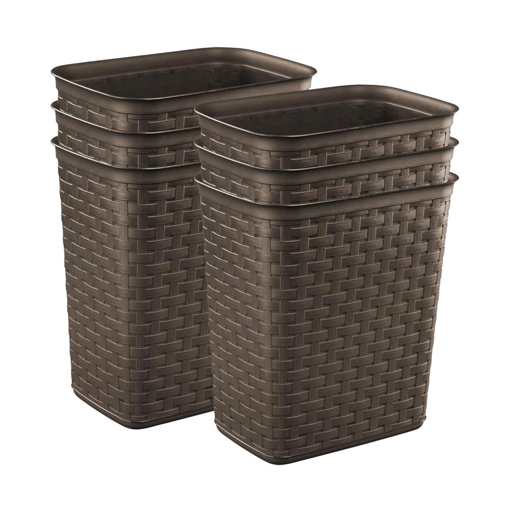 Sterilite 3.4 Gallon Weave Wastebasket, Small, Decorative Trash Can for the Bathroom, Bedroom, Dorm Room, or Office, Espresso Brown, 6-Pack(6 Pack)