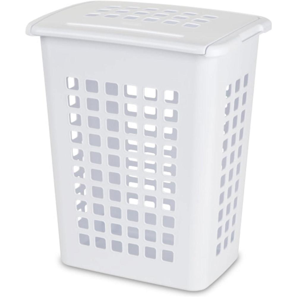Sterilite 4-Pack LiftTop, Laundry Hamper for Clothes, Tall and Rectangular Plastic Basket with Lid, White – Large and Portable Storage Bin for Clothing and Towels – Ideal for Bathroom and Bedroom(4 Pack)