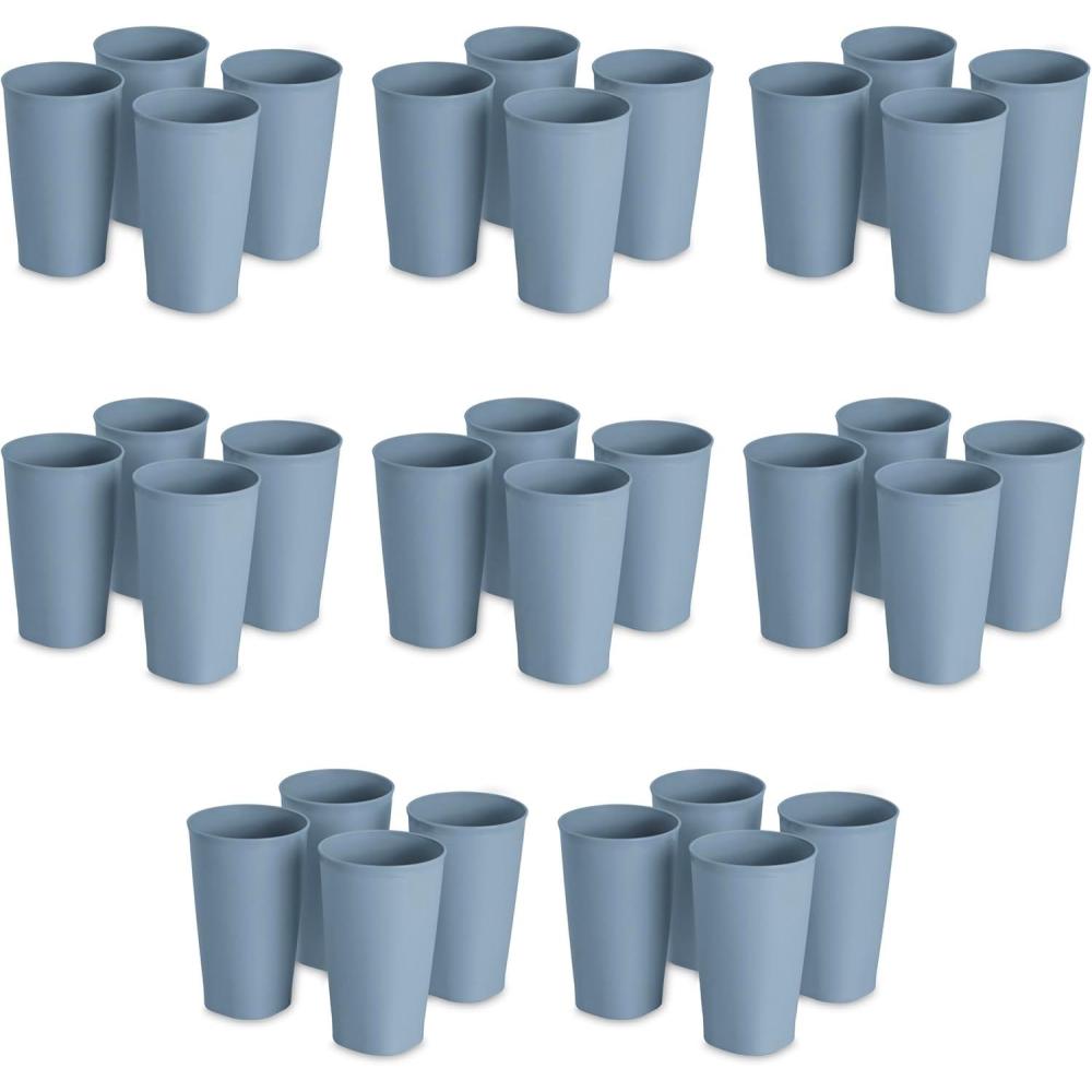 Sterilite Set of Four 20 Oz Tumblers, Reusable Plastic Cups For Drinking Water or Juice, Freezer and Dishwasher Safe, Blue, 8-Pack(Washed Blue)