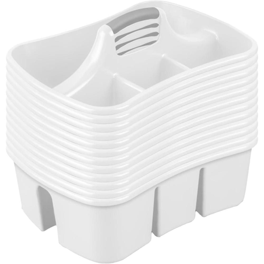 Sterilite 6 Pack Divided Ultra Caddy, Plastic Portable Storage to Hold Bathroom and Cleaning Supplies, White – 5 Large Compartment Organizer(12 Pack)