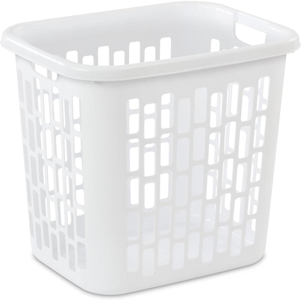 Sterilite Easy Carry Laundry Hamper, Ventilation Holes and Handles to Carry Clothes Between the Laundry Room and Bedroom, Plastic, White, 4-Pack(16 Pack)