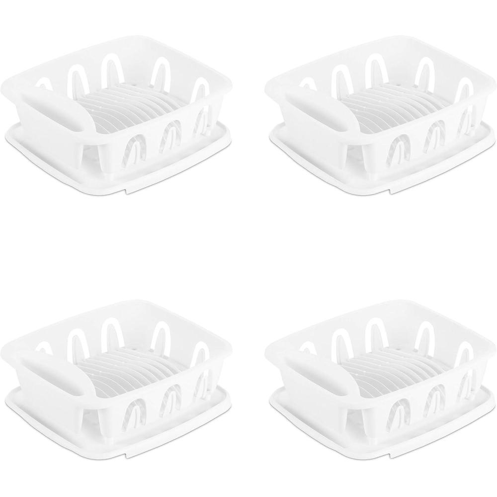 Sterilite Large 2 Piece Sink Set, with Drainboard for Drying, Holds Clean Dishes in the Kitchen such as Plates, Cups, and Silverware, White, 6-Pack(White)