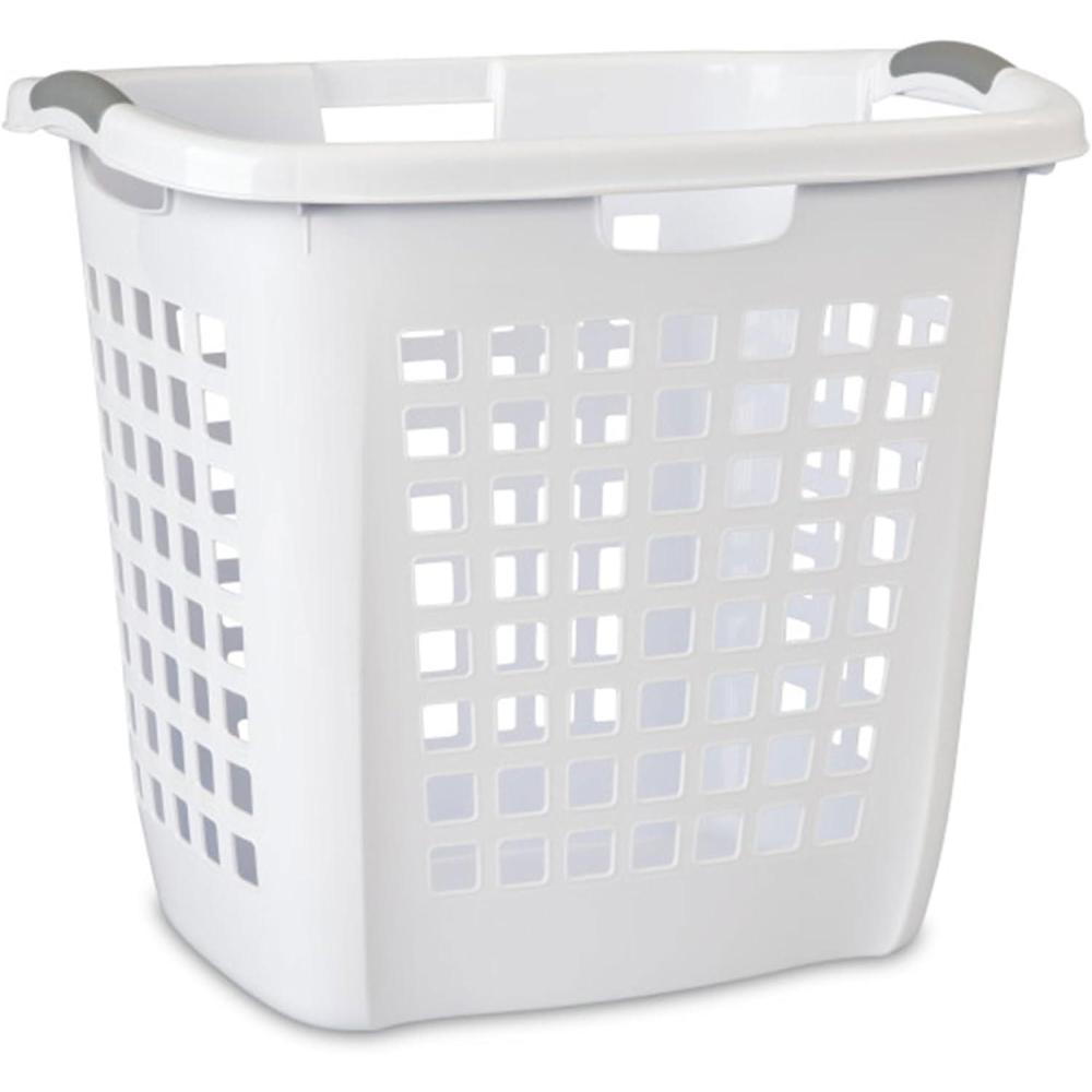 Sterilite Ultra Easy Carry Laundry Hamper, Comfort Handles to Easily Carry Clothes Between the Bedroom and Laundry Room, Plastic, White, 4-Pack(White)