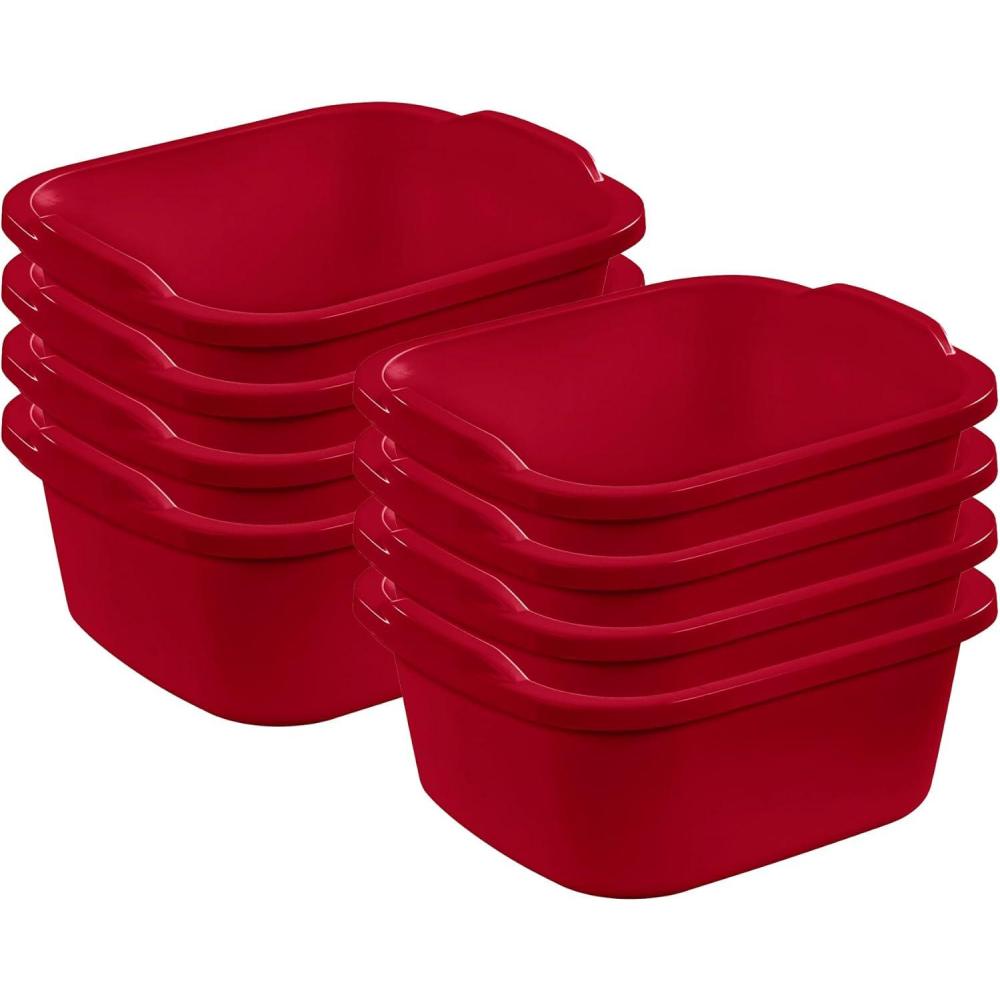 Sterilite Convenient Extra Large Multi-Functional Home 12-Quart Standard Sink Dish Washing Storage Pan, Red (8 Pack)(Red)