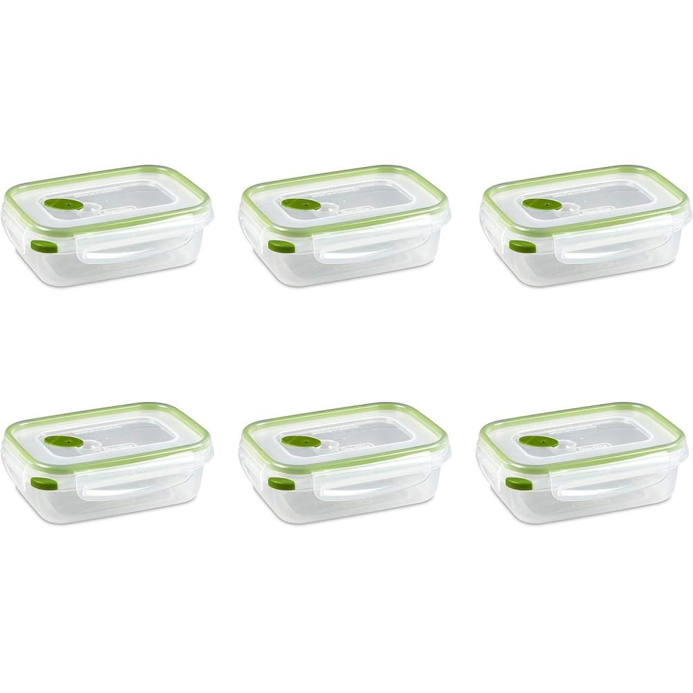 Sterilite Ultra-Seal 3.1 Cup Rectangle, Airtight Food Storage Container, Latching Lid, Microwave and Dishwasher Safe, Clear With Green Gasket, 6-Pack(6 Pack)