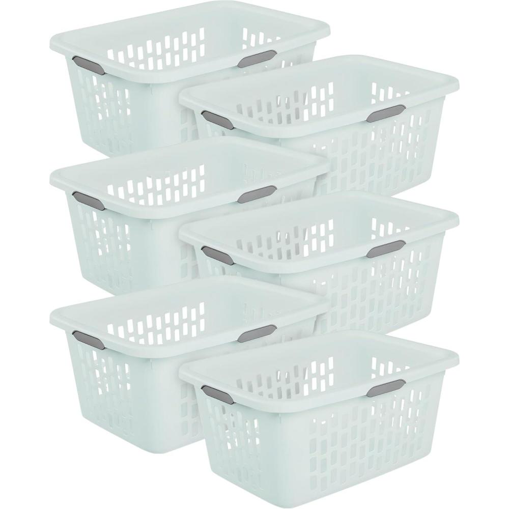 Sterilite Laundry Basket, Plastic Clothes Hamper, Large Square Bin with Comfort Grip Handles and Reinforced Rim, 1.5 Bushel Capacity, Mint, 6 Pack(2.0 Bushel – Mint)