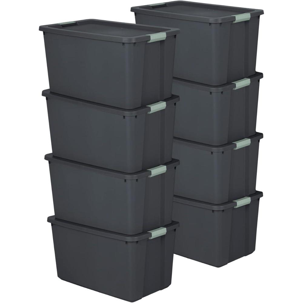 Sterilite 6 Pack 20 Gallon Latch Tote, Stackable Plastic Storage Bin Container, Gray/Green(8)