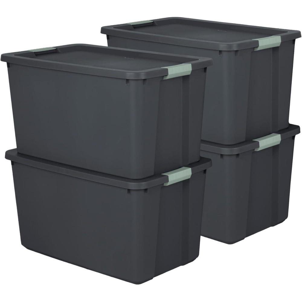 Sterilite 6 Pack 20 Gallon Latch Tote, Stackable Plastic Storage Bin Container, Gray/Green(4)