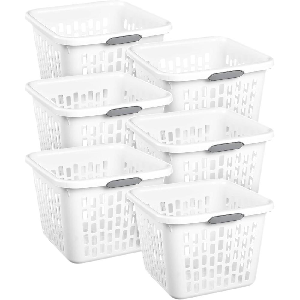 Sterilite Laundry Basket, Plastic Clothes Hamper, Large Square Bin with Comfort Grip Handles and Reinforced Rim, 1.5 Bushel Capacity, Mint, 6 Pack(1.0 Bushel – White)
