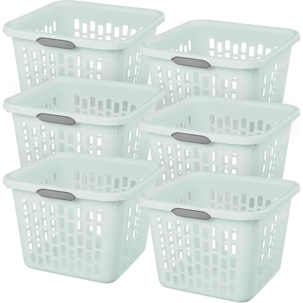 Sterilite Laundry Basket, Plastic Clothes Hamper, Large Square Bin with Comfort Grip Handles and Reinforced Rim, 1.5 Bushel Capacity, Mint, 6 Pack(1.0 Bushel – Mint)